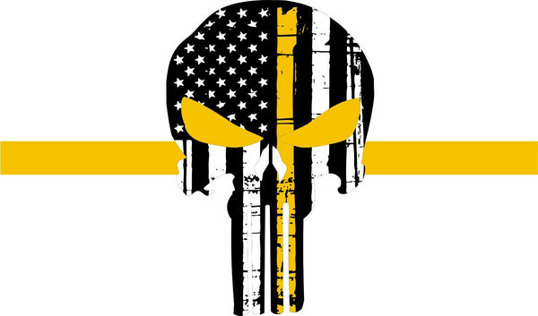 Thin Yellow Line Tow PUNISHER Tattered Flag Decal Numerous Sizes