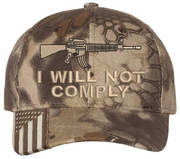 I WILL NOT COMPLY HAT with AK47 AR15 Gun Embroidered Adjustable Hat-Various Hats