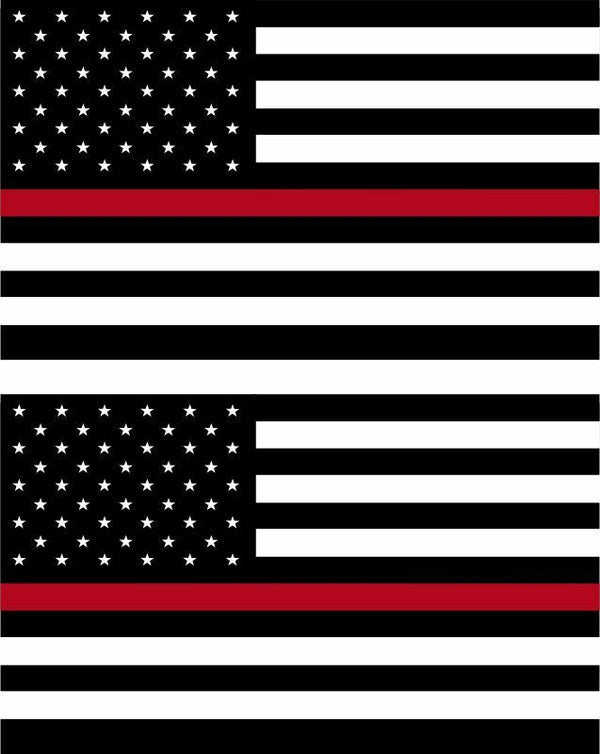 Pair of Firefighter Thin Red Line reflective American Flag Decals 3.75x 2.25