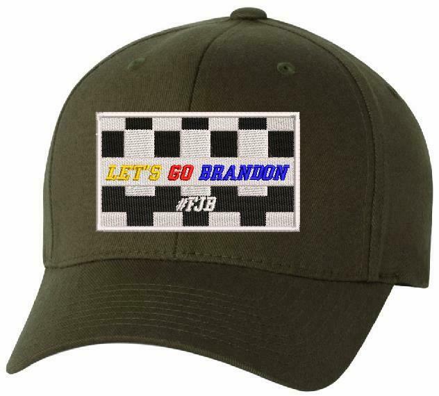 Let's Go Brandon Racing Stripes Embroidered FLEX FIT Hat RACING FLAG VERSION