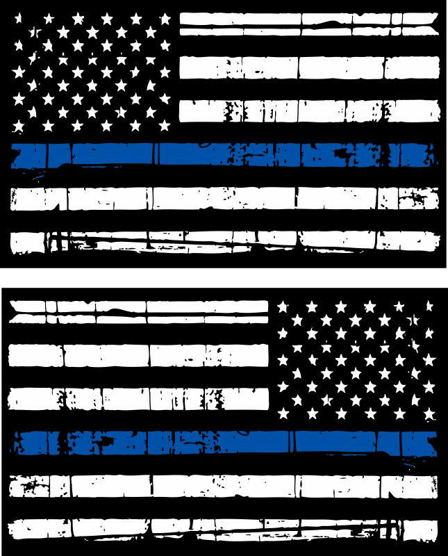 Thin Blue Line Tattered Flag Decal Pair, Reg & Reversed Reflective-Various Sizes
