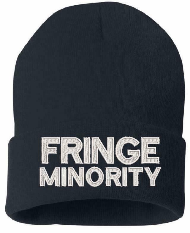 FRINGE MINORITY WINTER HAT Embroidered Cuff or Beanie Navy Blue or Black Hat