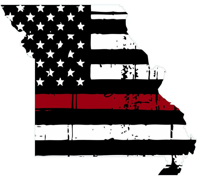Thin Red line decal - State of Missouri Tattered Flag Decal - Various Sizes