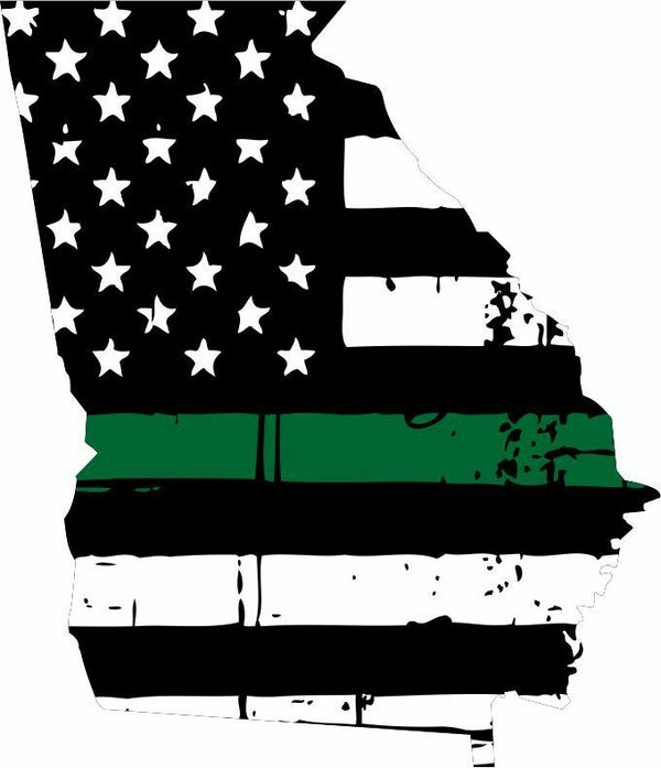 Thin green line decal - State of Georgia Tattered Flag decal - Various Sizes