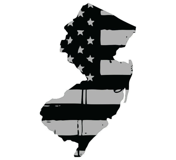 Tattered USA Flag Black/Gray window decal - State of New Jersey various sizes