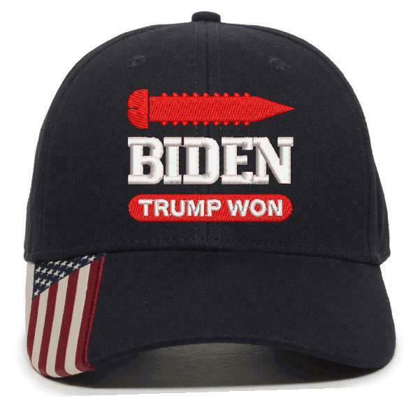 Screw Biden Trump Won Embroidered USA300 Flag Brim Hat - Various Colors - Trump