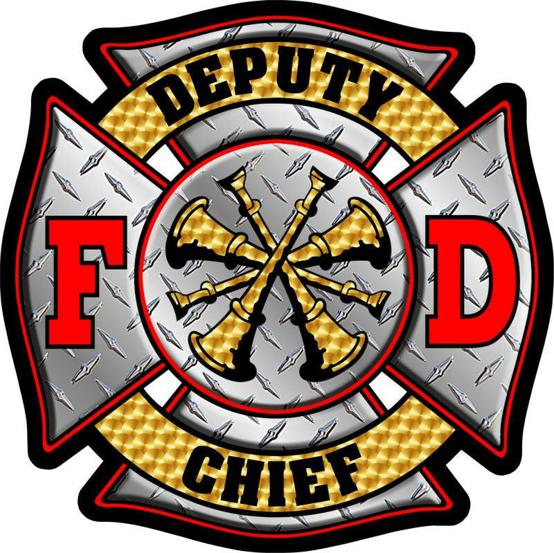Firefighter Decal - Deputy Chief 4 Diamond Plate Maltese Sticker - Various Sizes