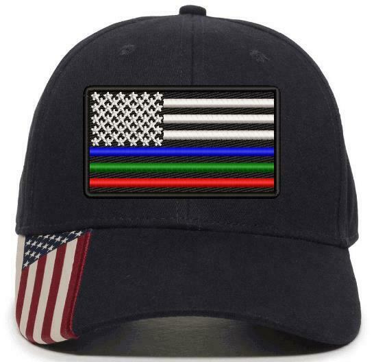 Thin Blue Line Green Line Red Line Embroidered Hat USA300 Outdoor Cap Flag Brim