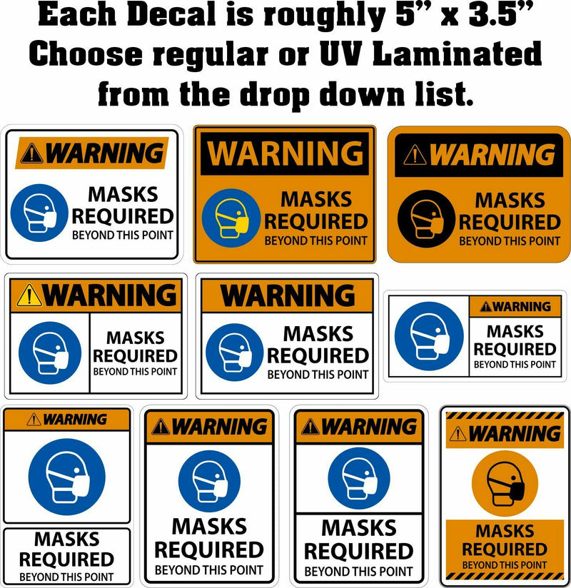 Warning Face Mask Required Decals - Sheet of 10 Decals See Description!!!!