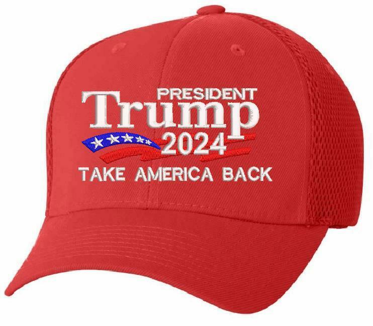Trump 2024 Hat - Take America Back 6533 Flex Fit Mesh Hat with back USA Flag