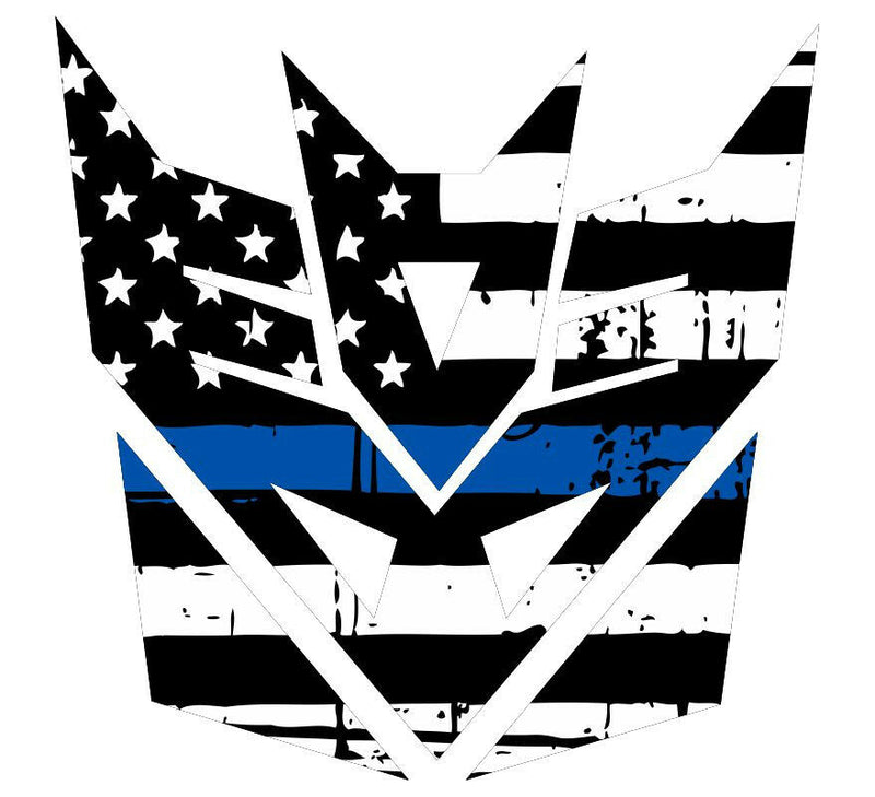 Thin Blue line decal - Decepticon Tattered USA Flag Decal - Various Sizes