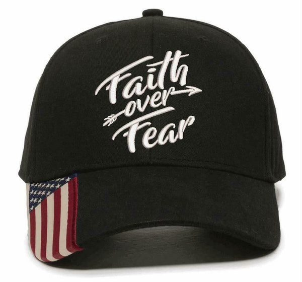 Faith Over Fear Embroidered USA-300 Adjustable Hat with Flag Brim Arrow Version