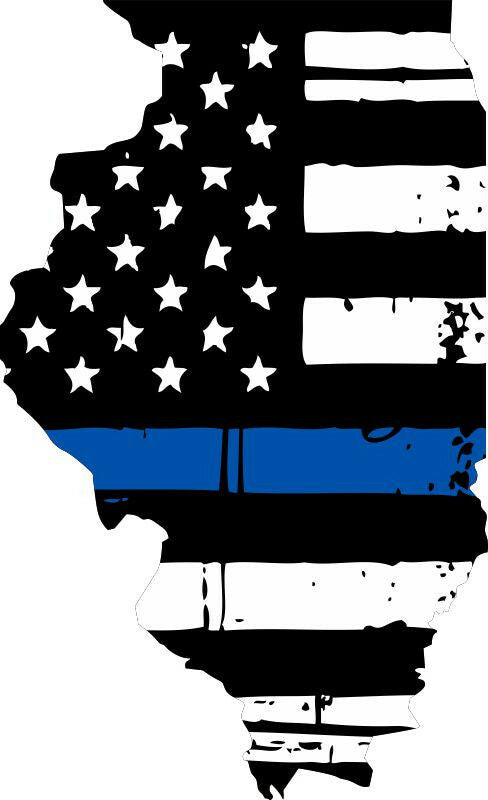 Thin Blue line decal - State of Illinois Tattered Flag Decal - Various Sizes