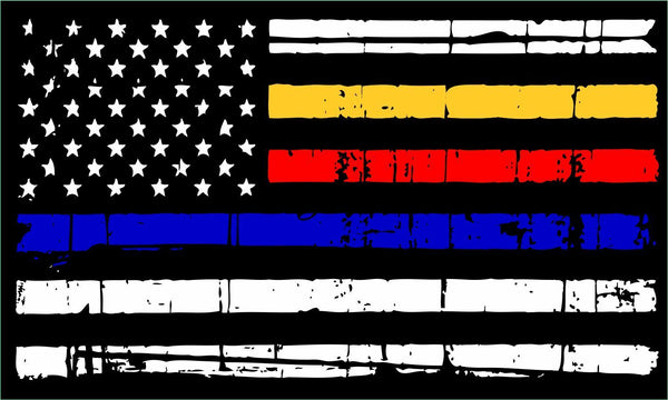 Thin Blue Line Flag Decal Yellow Red Blue Line Distressed Flag Decal REFLECTIVE