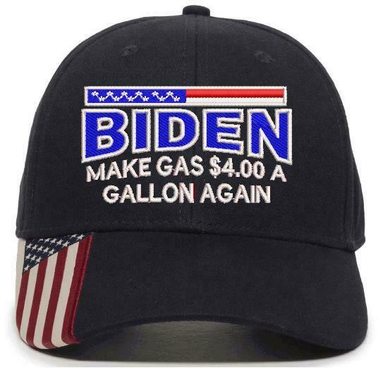 Biden Make Gas $4.00 a gallon again Embroidered USA300 Hat w/ Flag Brim