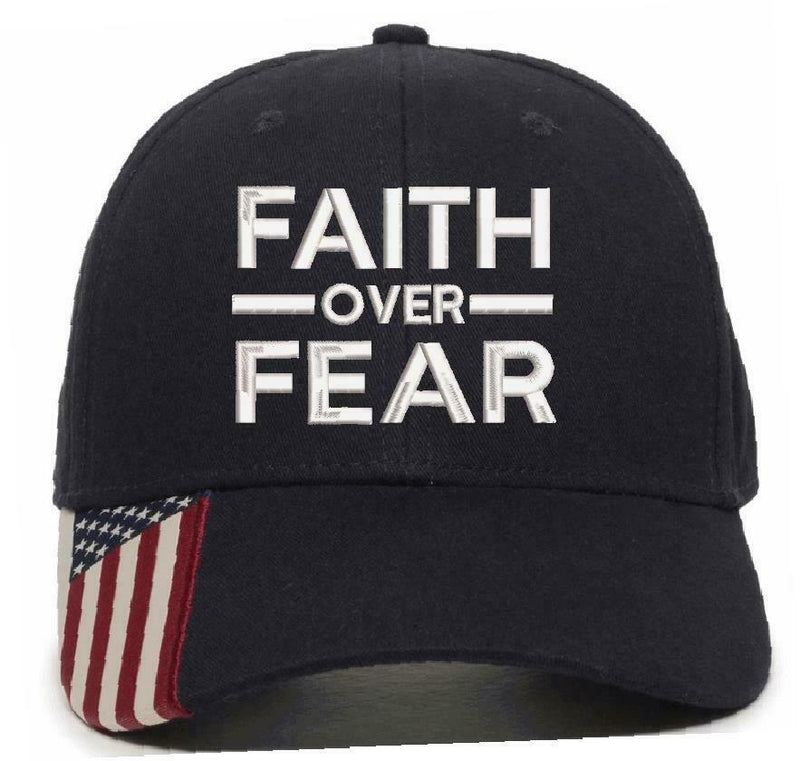 Faith Over Fear Embroidered USA-300 Adjustable Hat with Flag Brim - Var. Colors
