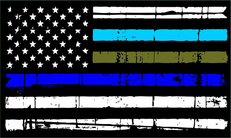 Thin Blue Line, Police, Military, EMS Distressed REFLECTIVE Exterior Flag Decal