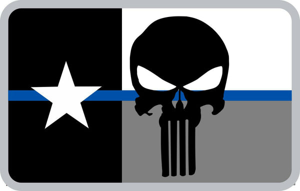 Thin Blue Line State of Texas Punisher Flag Decal - Numerous Sizes Free Shipping