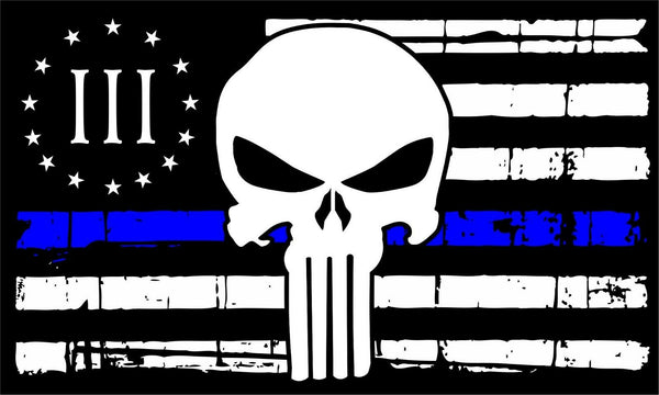 Thin Blue Line Line Punisher American Flag Firefighter Police  Decal