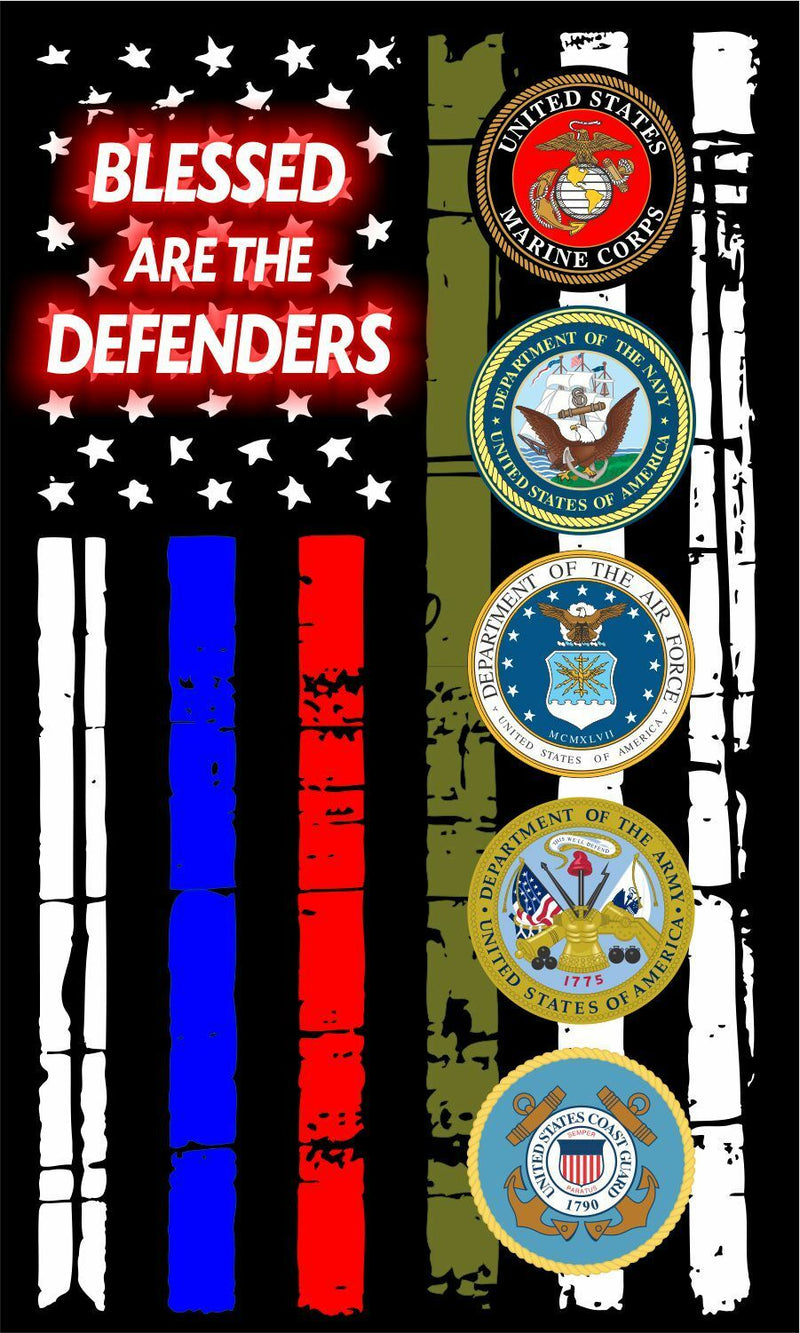 Thin Blue Line Red Drab Horizontal Flag BLESSED ARE THE DEFENDERS MILITARY DECAL