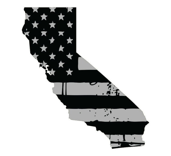 Tattered USA Flag Black/Gray window decal - State of California various sizes