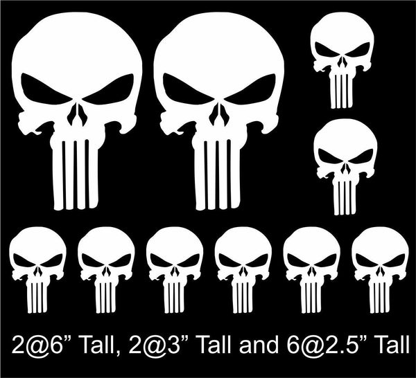 Punisher Skull 10 Pack of Vinyl Decal Window Stickers, Various Colors/Free Ship