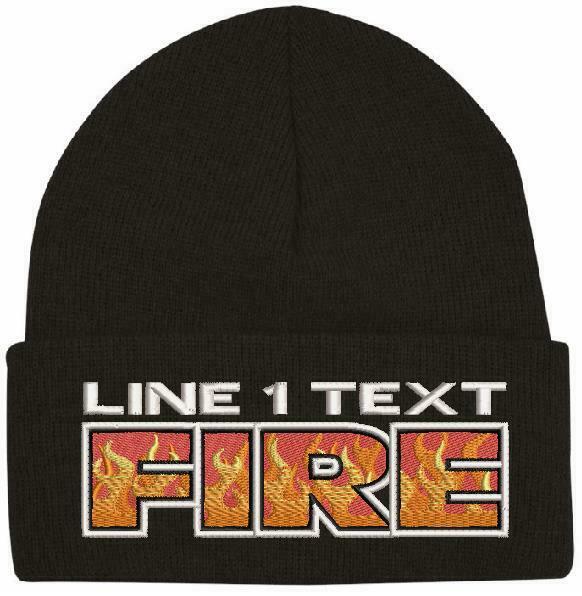 Custom Firefighter Winter Hat Embroidered FLAME FIRE STYLE Knit Beanie or Cuff