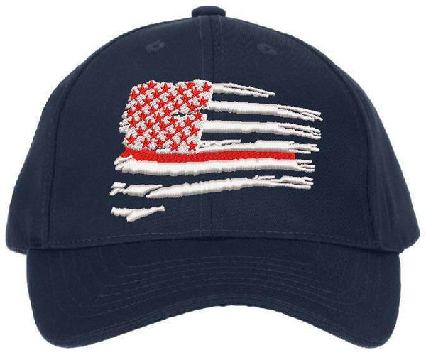 Thin Red Line Firefighter Wavy Flag Adjustable or Flex Fit Ball Cap Hat