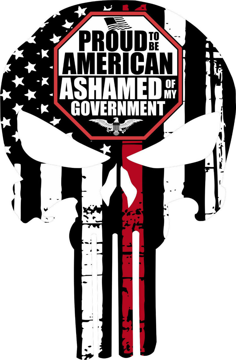 Thin Red Line Punisher Decal - Firefighter Ashamed Govt Decal - Various Sizes