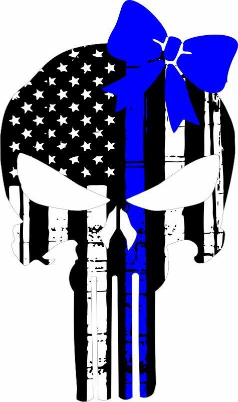 Thin blue line punisher decal with blue bow - Exterior Window Decal Police LEO