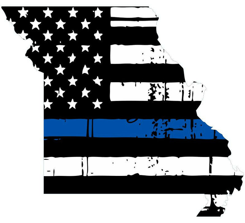 Thin Blue line decal - State of Missouri Tattered Flag Decal - Various Sizes