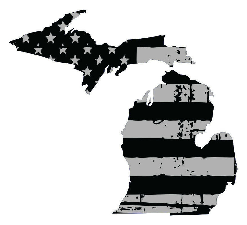Tattered USA Flag Black/Gray window decal - State of Michigan various sizes