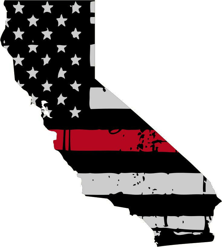 Thin Red line decal - State of California Tattered Flag Decal - Various Sizes