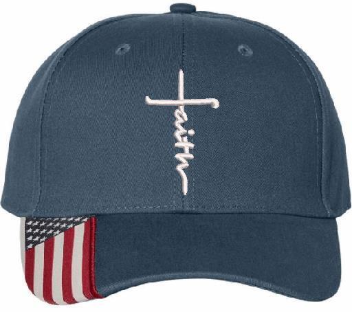 Faith Hat - Embroidered USA300 Adjustable hat w/ flag brim Faith Jesus Christ