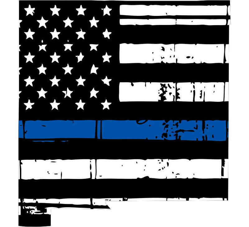 Thin Blue line decal - State of New Mexico Tattered Flag Decal - Various Sizes