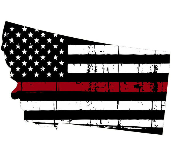 Thin Red line decal - State of Montana Tattered Flag Decal - Various Sizes
