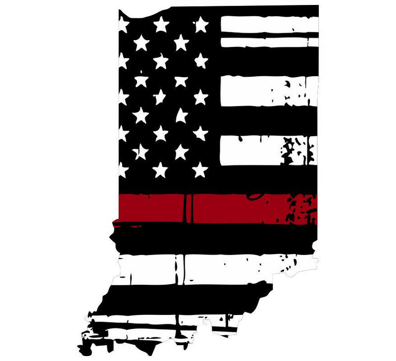 Thin Red line decal - State of Indiana Tattered Flag Decal - Various Sizes