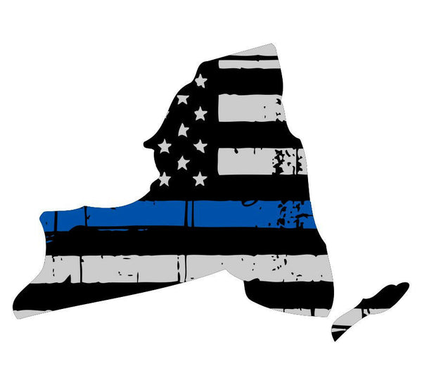 Thin Blue Line decal - State of New York Tattered Flag - Various Sizes