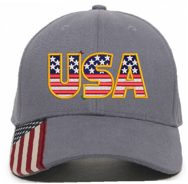 USA Embroidered Hat - USA300 Outdoor Adjustable Hat with Flag Brim - USA USA