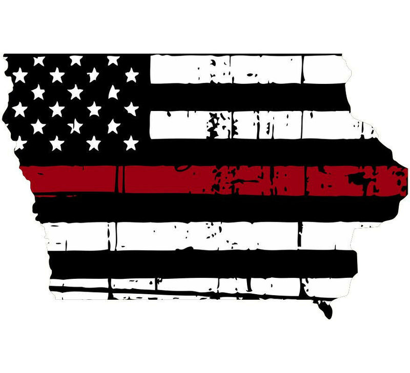 Thin Red Line decal - State of Iowa Tattered Flag Decal - Various Sizes