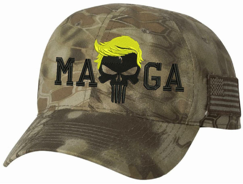 Trump Hat Punisher MAGA Embroidered Hat w/ DEPLORABLE on back / Flex Fit or Adj.