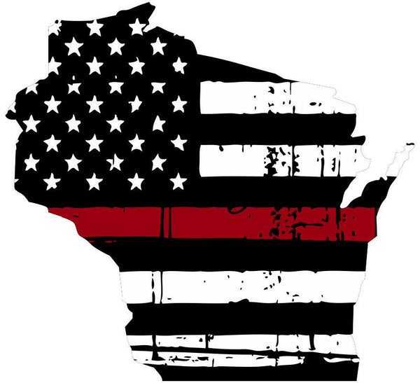 Thin Red line decal - State of Wisconsin Tattered Flag Decal - Various Sizes