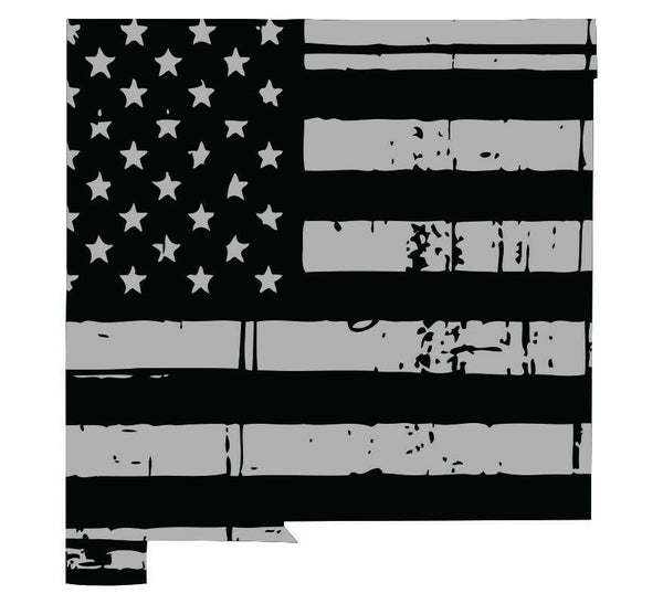 Tattered USA Flag Black/Gray window decal - State of New Mexico various sizes