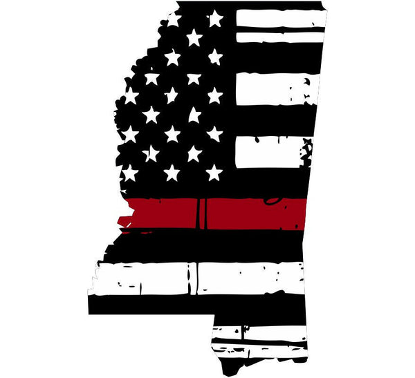 Thin Red line decal - State of Mississippi Tattered Flag Decal - Various Sizes
