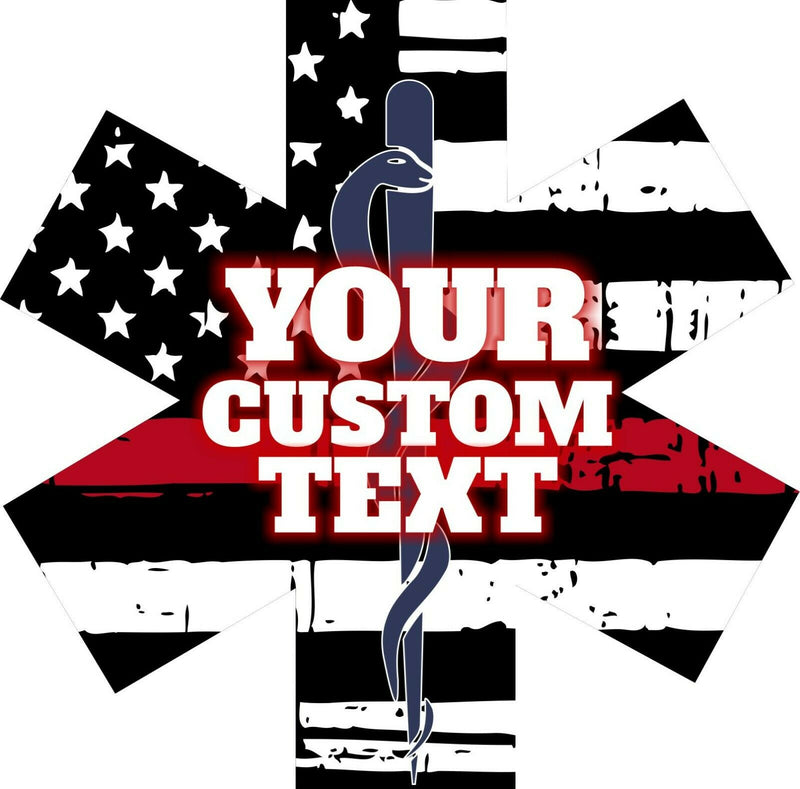 Thin Red Line EMS Star "YOUR CUSTOM TEXT" Window Decal - Various Sizes
