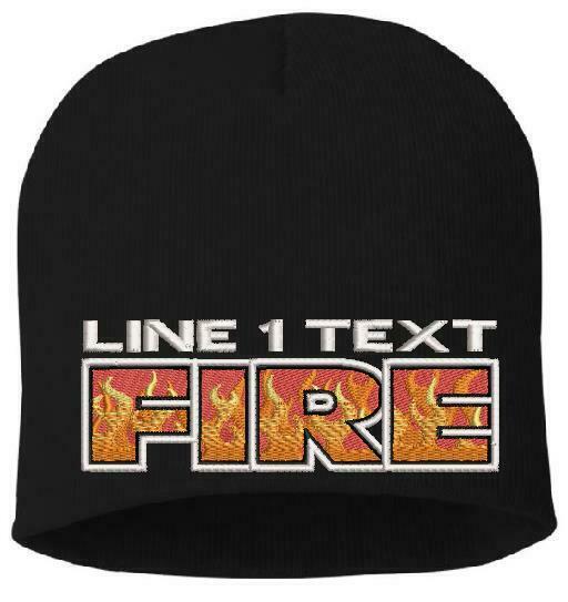 Custom Firefighter Winter Hat Embroidered FLAME FIRE STYLE Knit Beanie or Cuff
