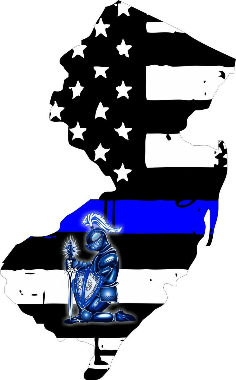 Thin Blue Line New Jersey Kneeling Knight Reflective Decal - Various Sizes
