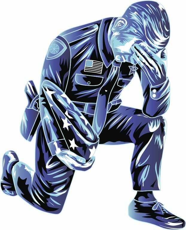 Thin Blue line decal - Kneeling Police Officer Decal - Various Sizes