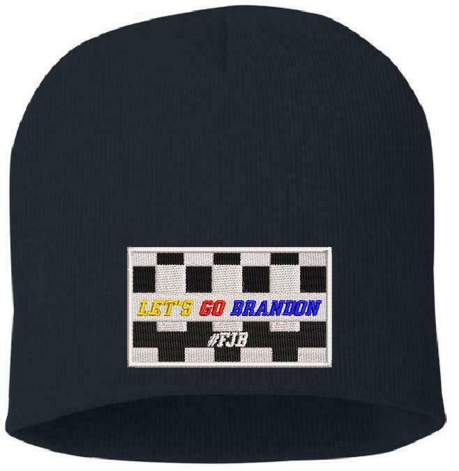 Let's Go Brandon Embroidered Winter Hat-Cuff or Beanie Style Racing Flag Version