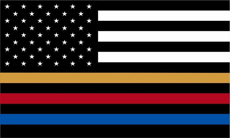 Thin Blue Line Decal - USA Flag with Red, Blue, Gold Police Fire Dispatch Decal